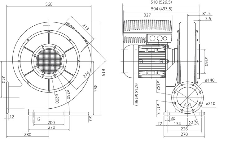 Исполнение и размеры Elektror HRD 65 FU-100/5,5